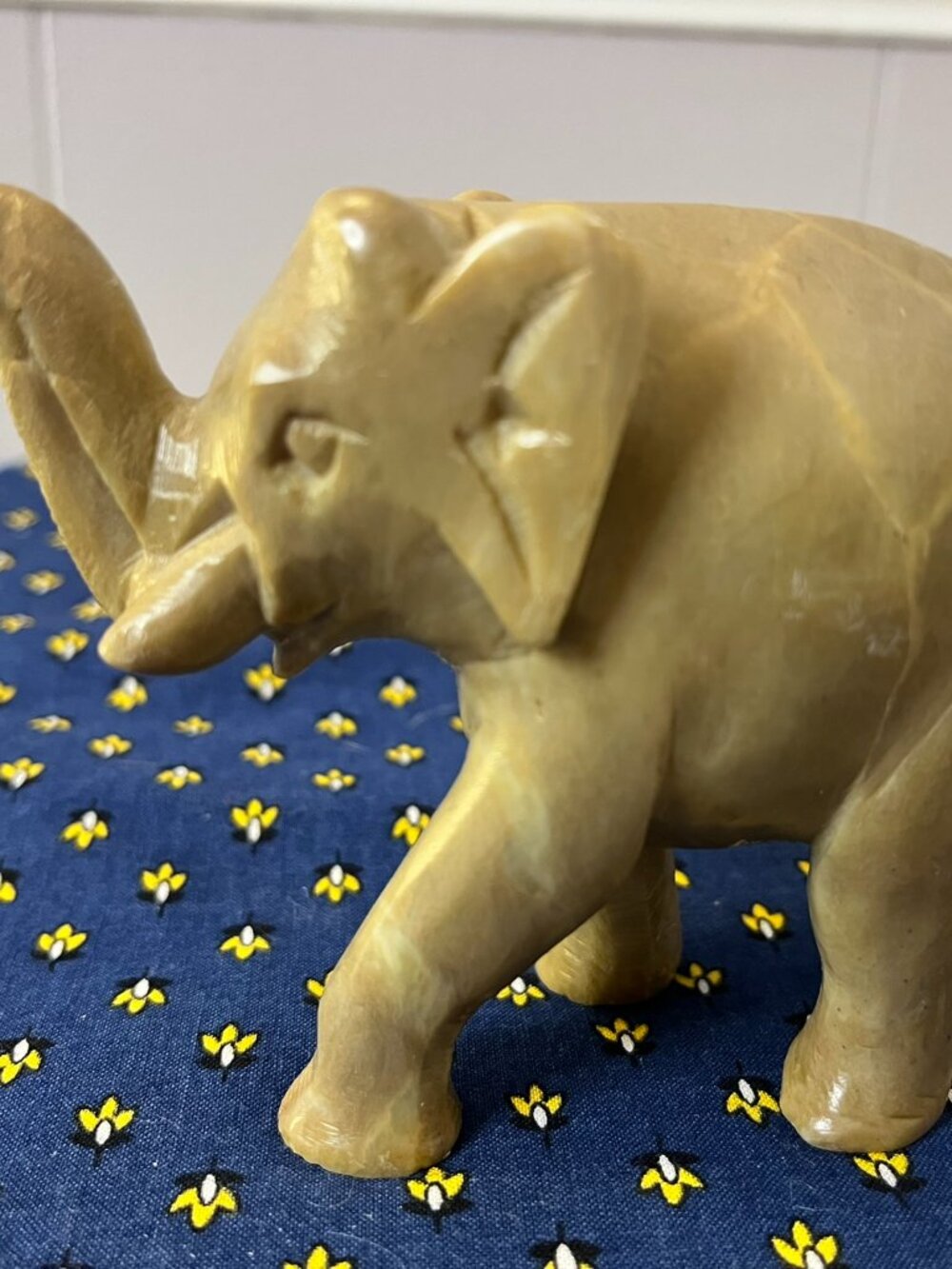 Hand Carved Stone Elephant Figurine Trunk Up Good Luck Decor Statue